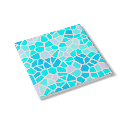 Geomeric Mosaic Ceramic Coaster — Aqua