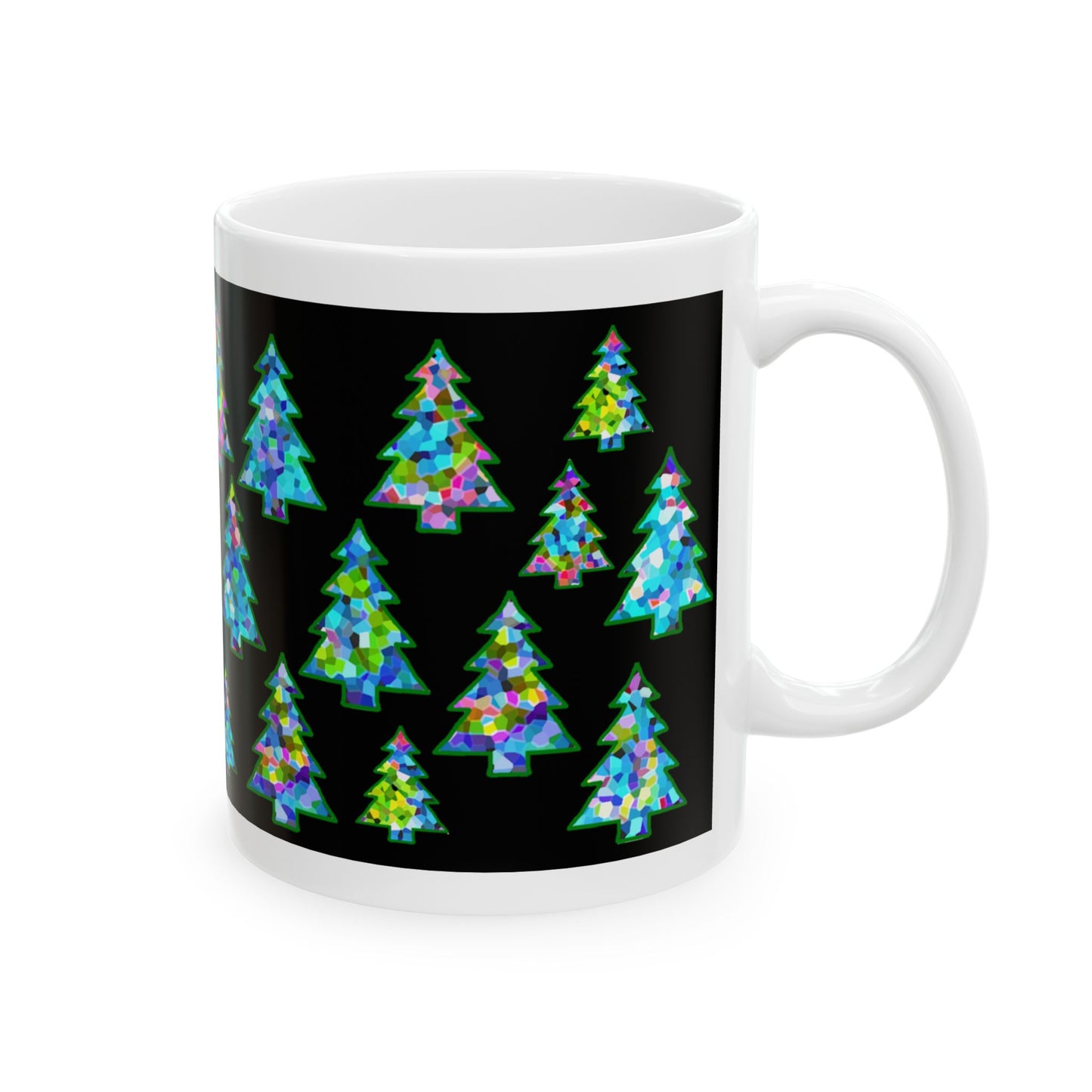 Christmas Tree Pattern Print Ceramic Mug, 11oz Black