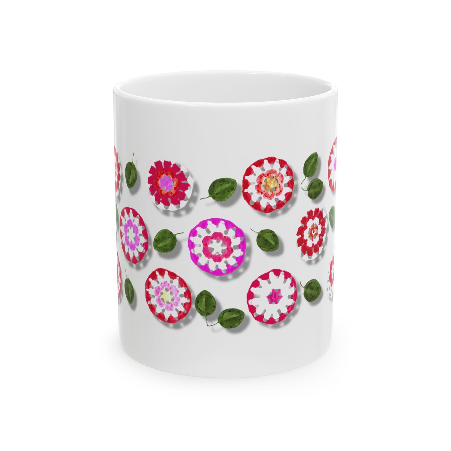 Coffee Mug Design Image--Red Crochet Pattern With Shadow Drop