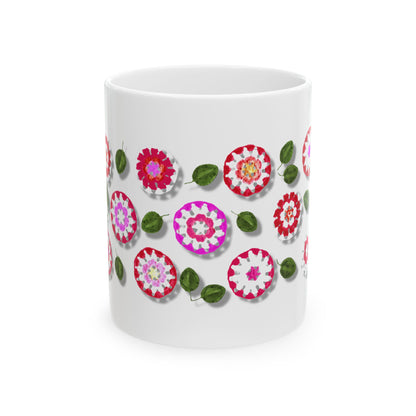 Coffee Mug Design Image--Red Crochet Pattern With Shadow Drop