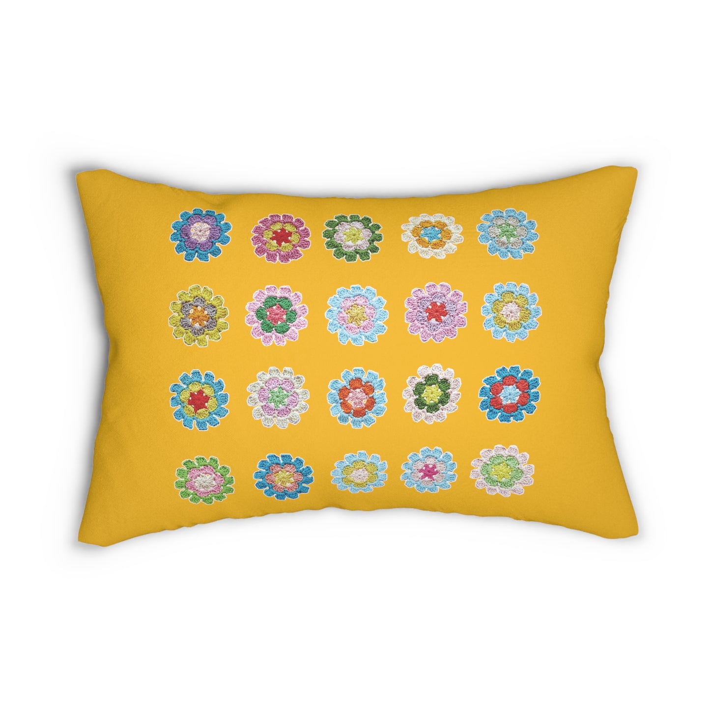 Crochet Pattern Print Spun Polyester Lumbar Pillow Yellow