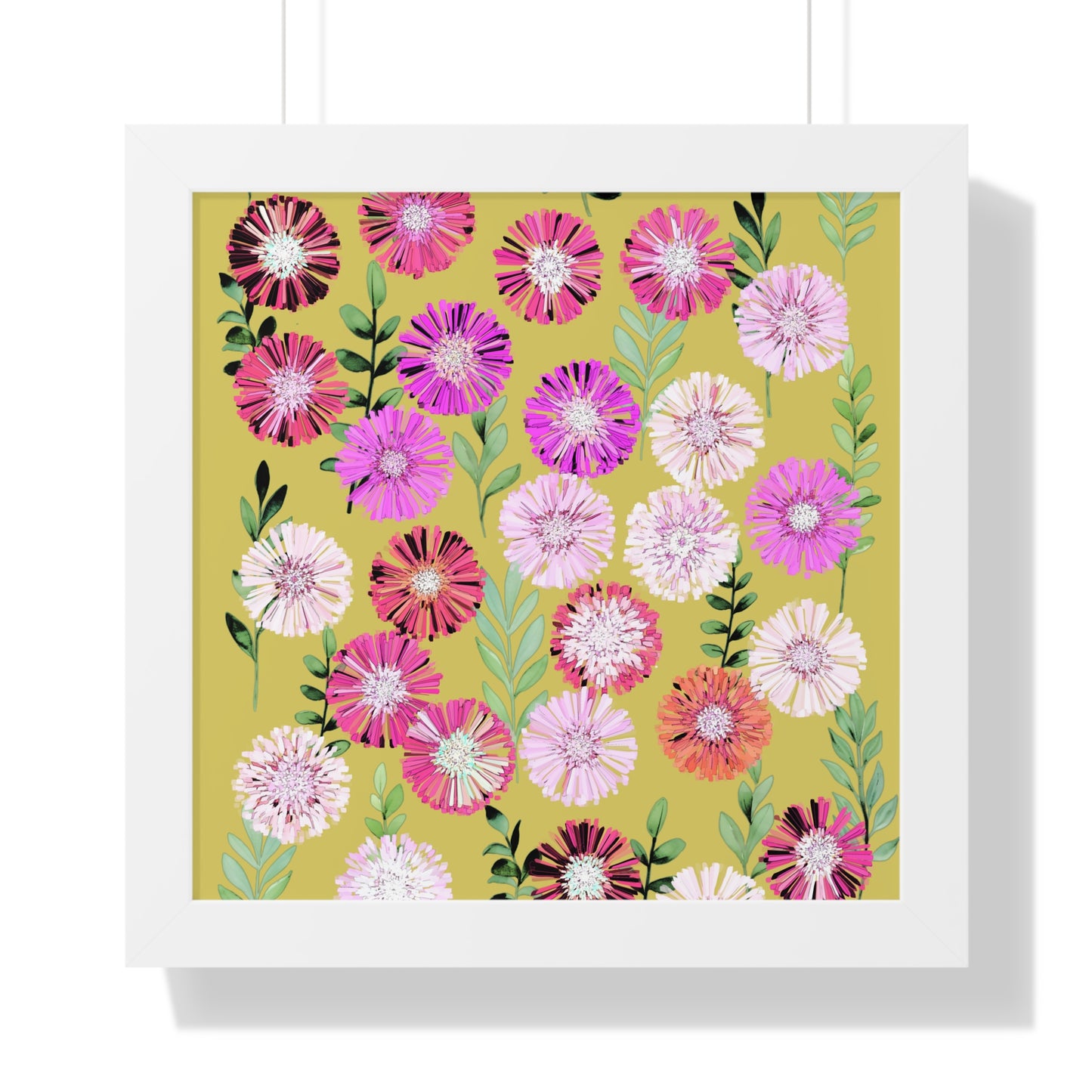 Framed Floral Vertical Poster - Mustard