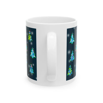 Christmas Tree and Snow Pattern Print Ceramic Mug, 11oz Navy Blue