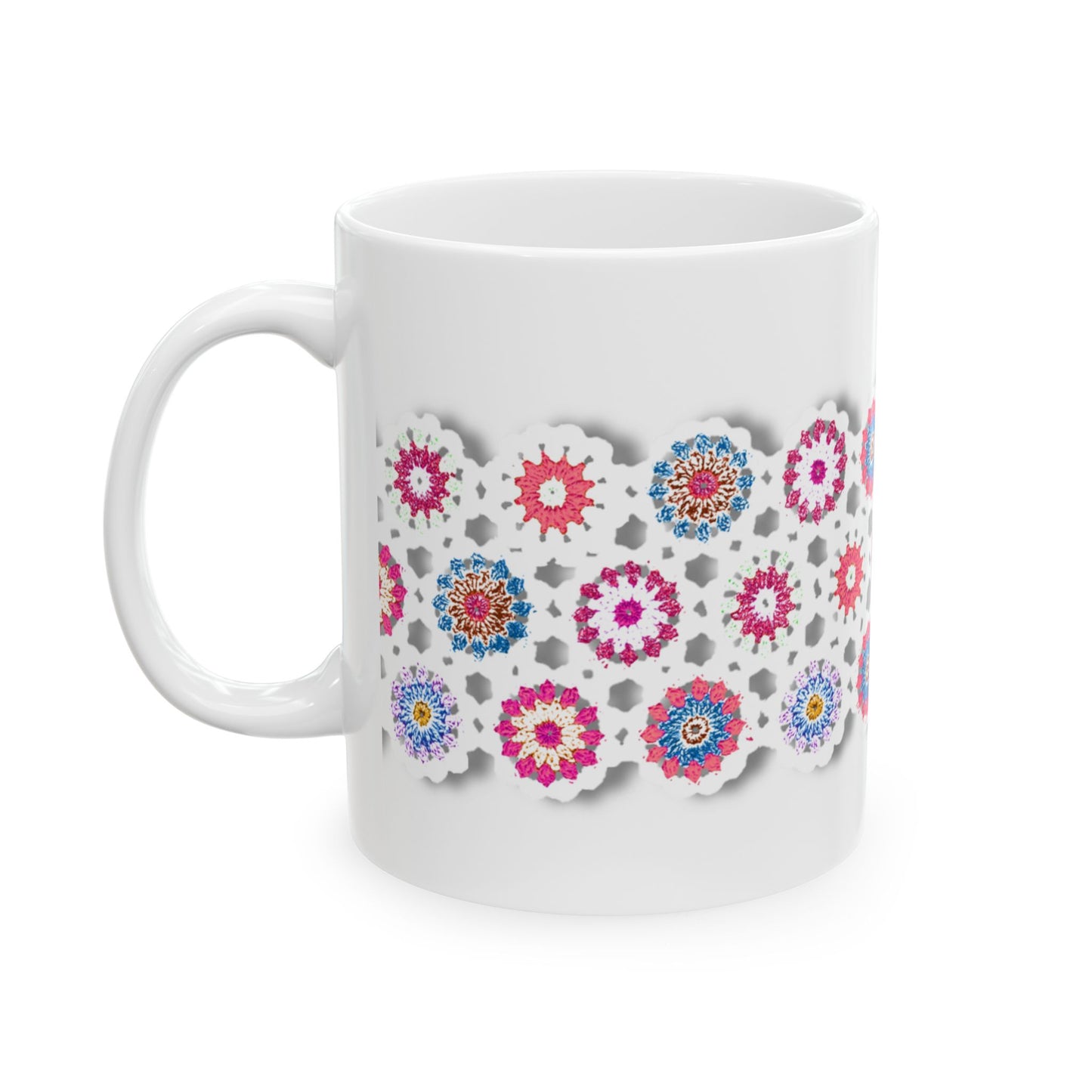 Coffee Mug Design Image-- Crochet Pattern In Red And Blue With Shadow Drop