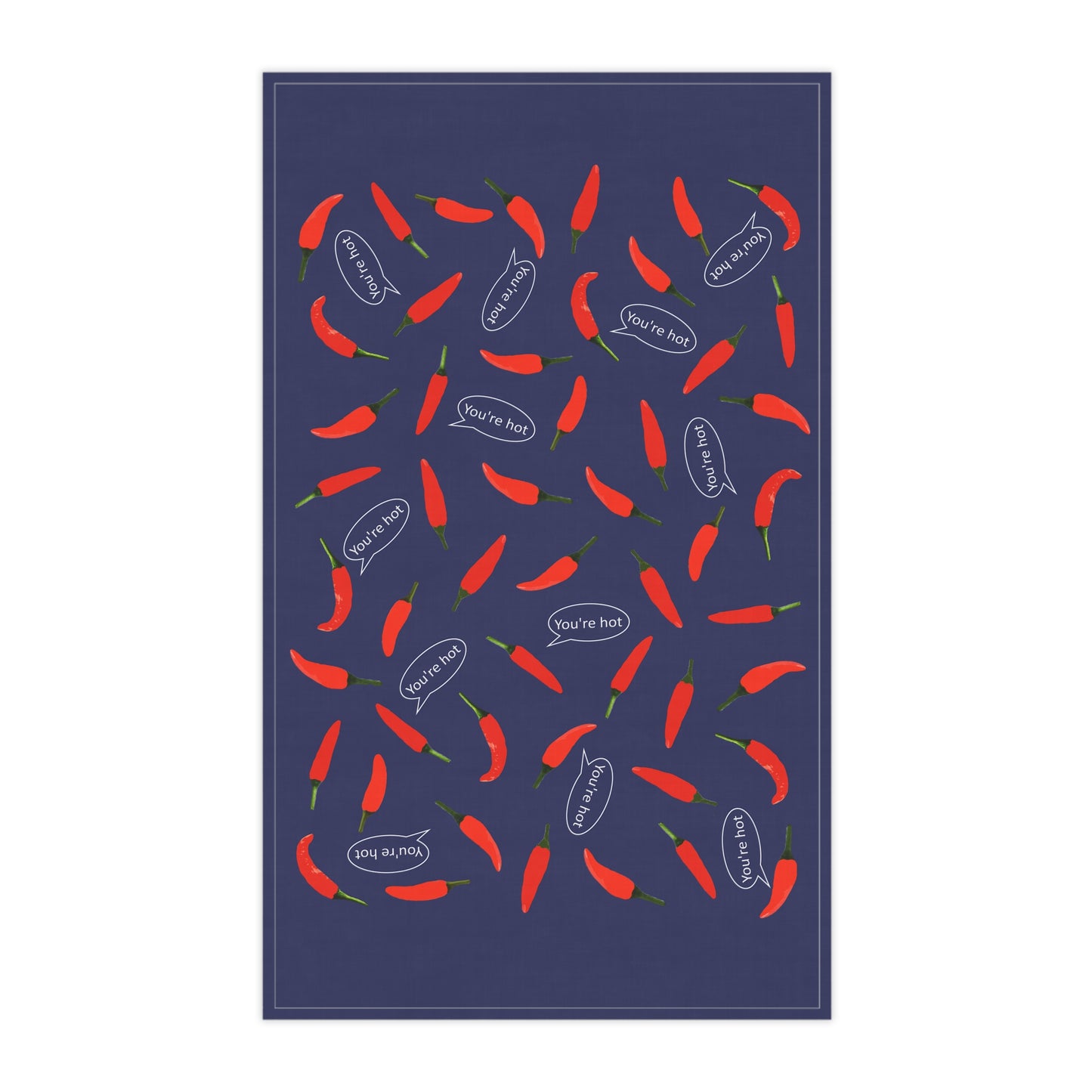 "You're Hot " Chili Pepper Pattern Cotton Tea Towel — Navy Kitchen Dish Towel