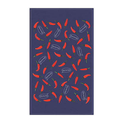 "You're Hot " Chili Pepper Pattern Cotton Tea Towel — Navy Kitchen Dish Towel