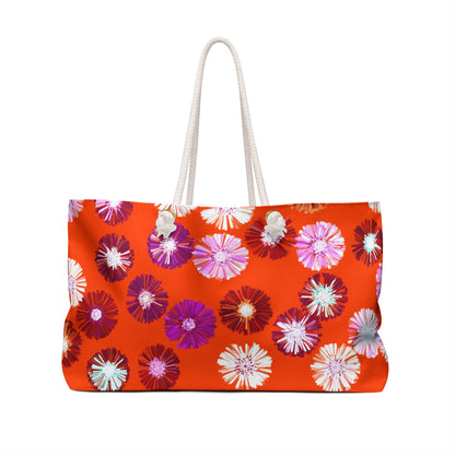 Orange Floral Weekender Bag, Travel Tote -- Weekend Getaway Duffle Bag Overnight