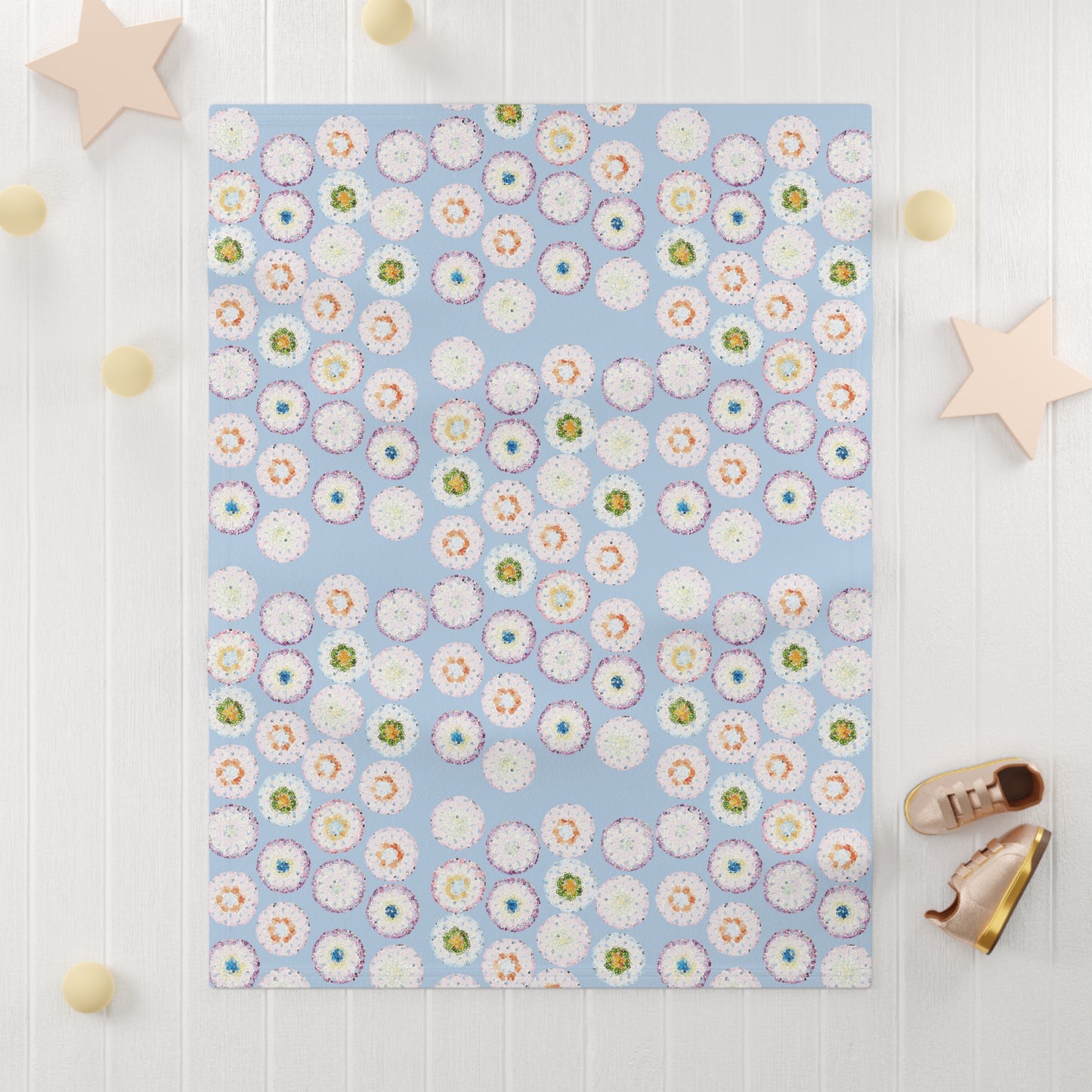 Soft Fleece Baby Blanket Floral Pattern Baby Blue 30" × 40"