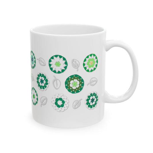 Coffee Mug Design Image--Green Crochet Pattern On White