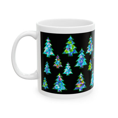 Christmas Tree Pattern Print Ceramic Mug, 11oz Black