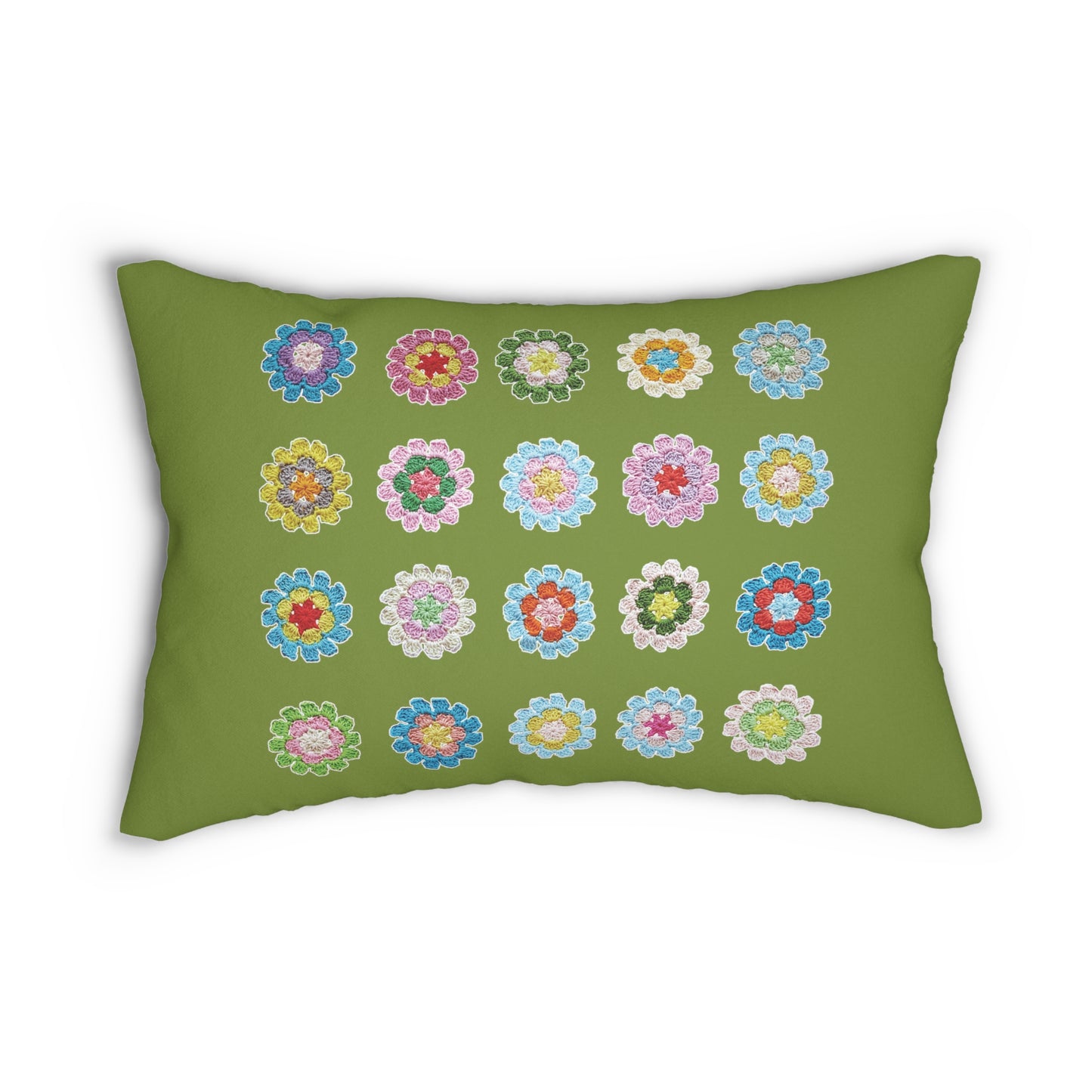 Crochet Pattern Print Spun Polyester Lumbar Pillow Olive Green