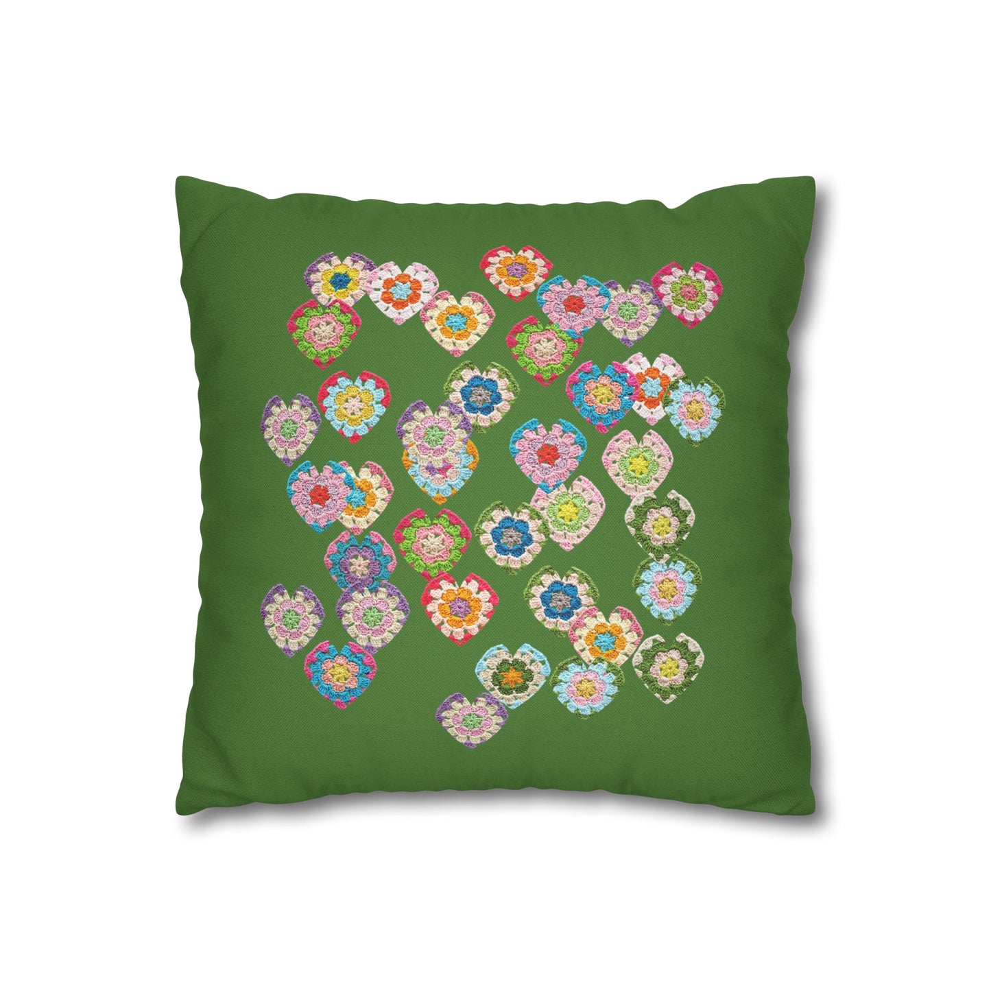 Crochet Love Heart Print Spun Polyester Square Cushion Cover Green