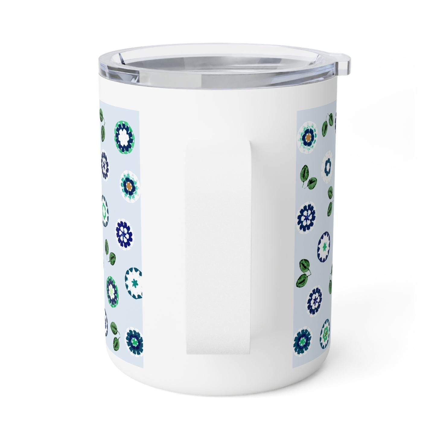 Stainless Steel Insulated Mug — Blue Crochet Floral Pattern 10oz Travel Coffee Tumbler