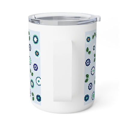 Stainless Steel Insulated Mug — Blue Crochet Floral Pattern 10oz Travel Coffee Tumbler