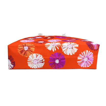 Orange Floral Weekender Bag, Travel Tote -- Weekend Getaway Duffle Bag Overnight
