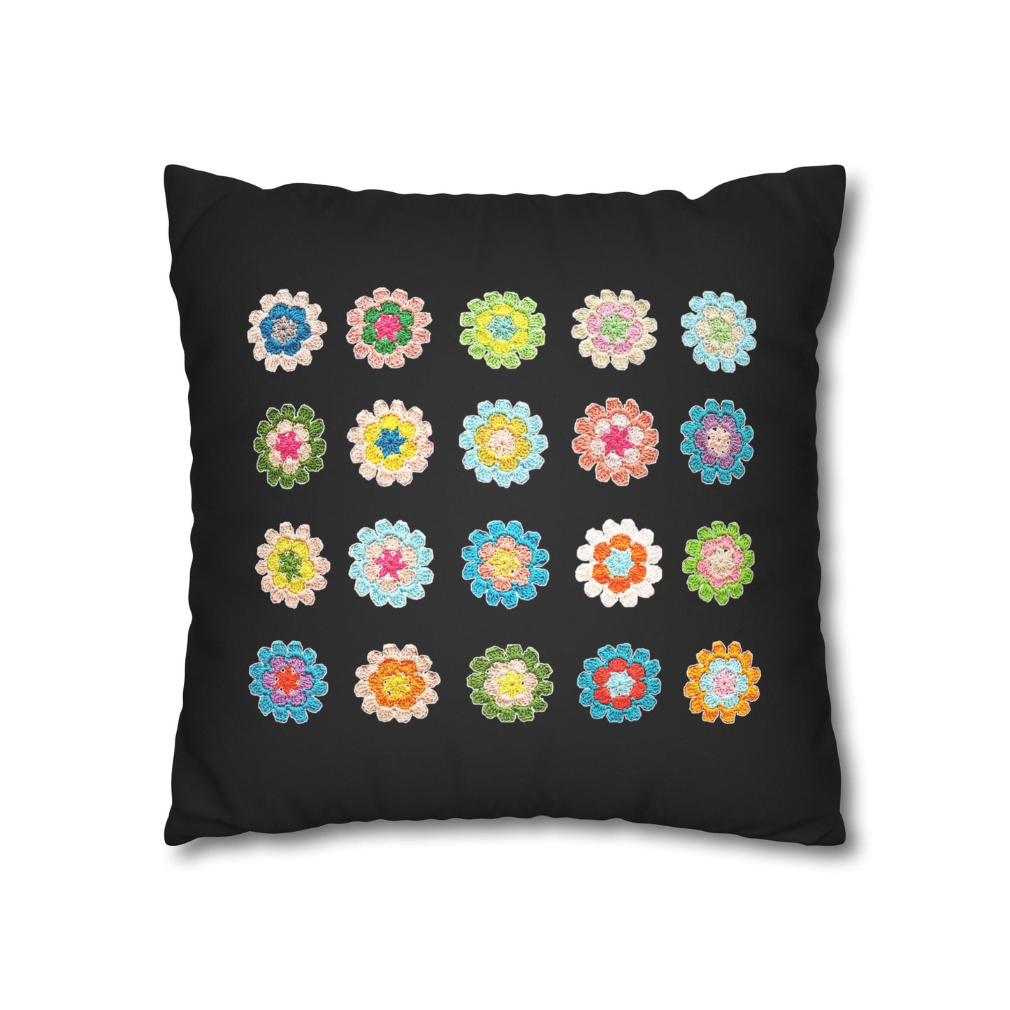 Crochet Pattern Print Faux Suede Cushion Cover-- Black