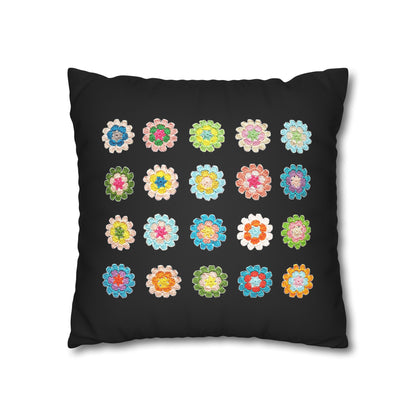 Crochet Pattern Print Faux Suede Cushion Cover-- Black