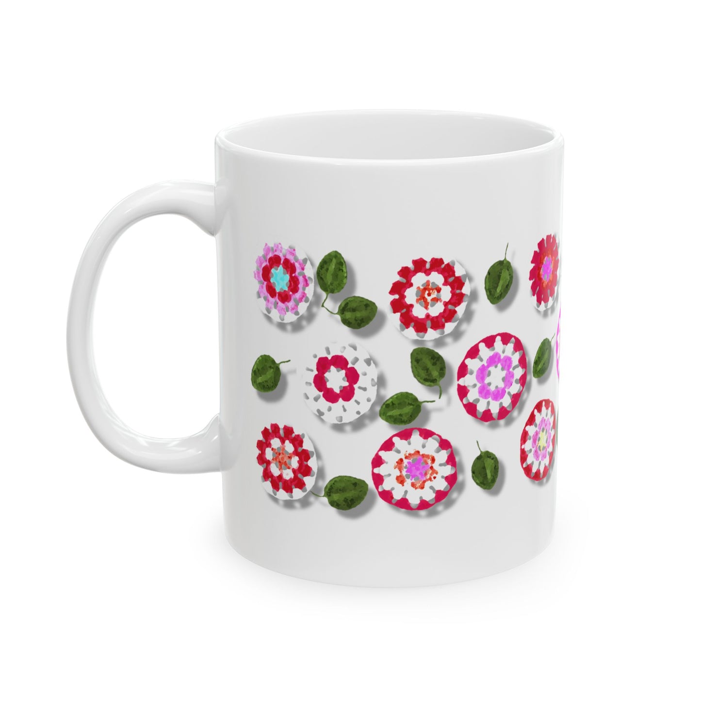Coffee Mug Design Image--Red Crochet Pattern With Shadow Drop