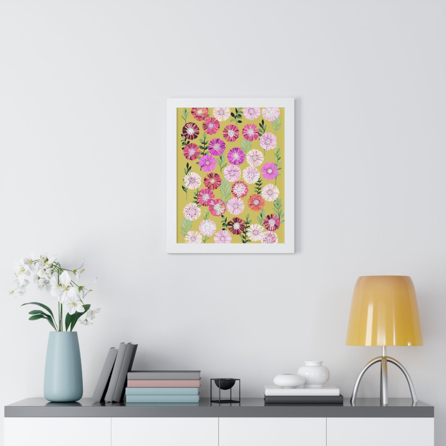 Framed Floral Vertical Poster - Mustard