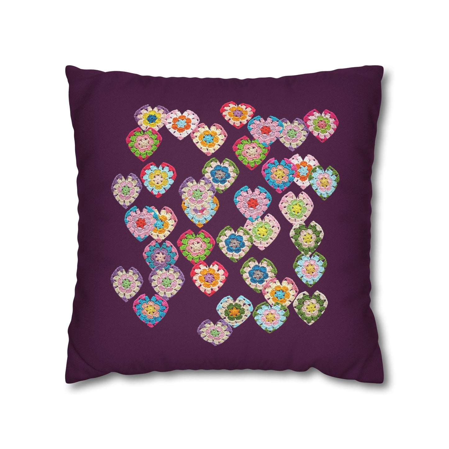 Crochet Love Heart Print Spun Polyester Square Cushion Cover Purple