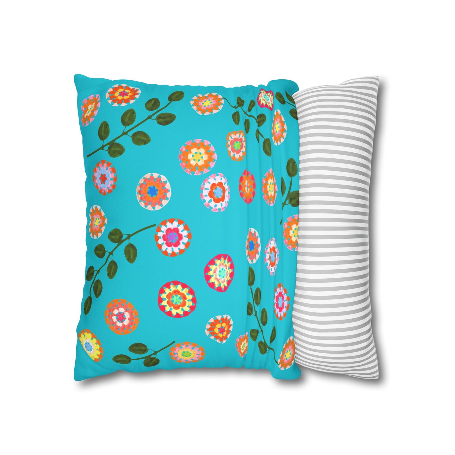 Corchet Floral Pattern Print Faux Suede Cushion Cover--Aqua Blue