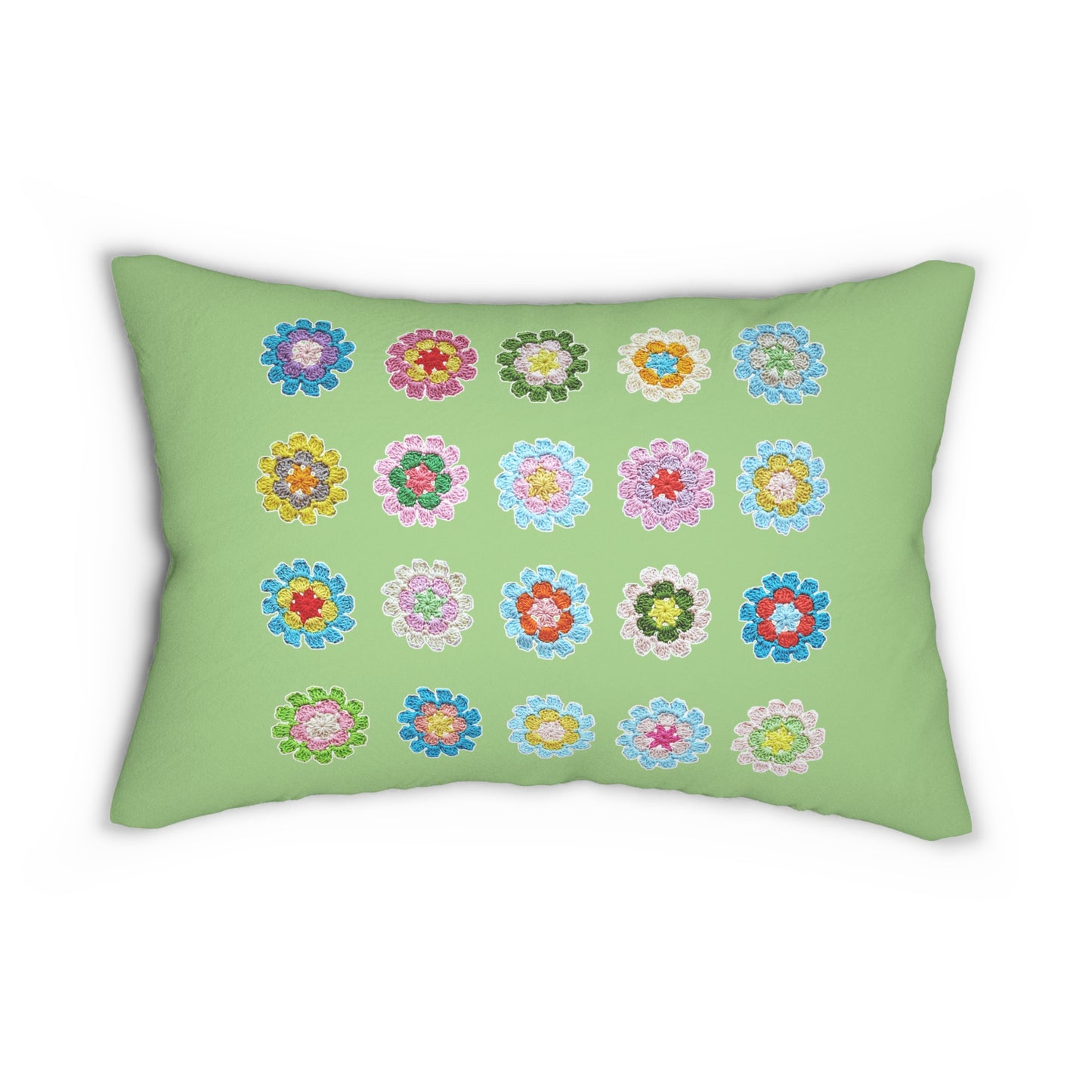 Crochet Pattern Print Spun Polyester Lumbar Pillow Mint Green