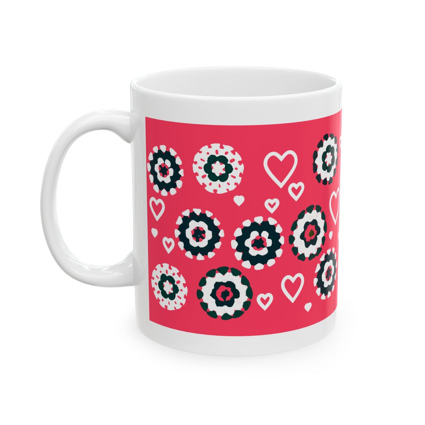Coffee Mug Design Image - Black Crochet Pattern On Red