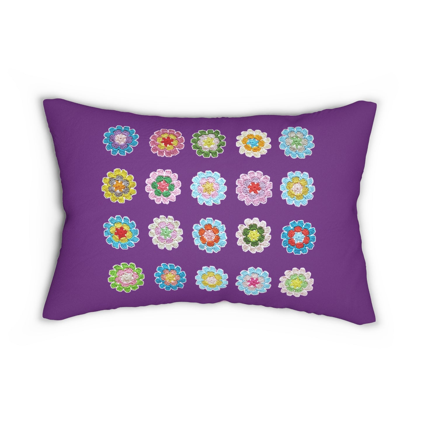 Crochet Pattern Print Spun Polyester Split Color Lumbar Pillow Pink Purple