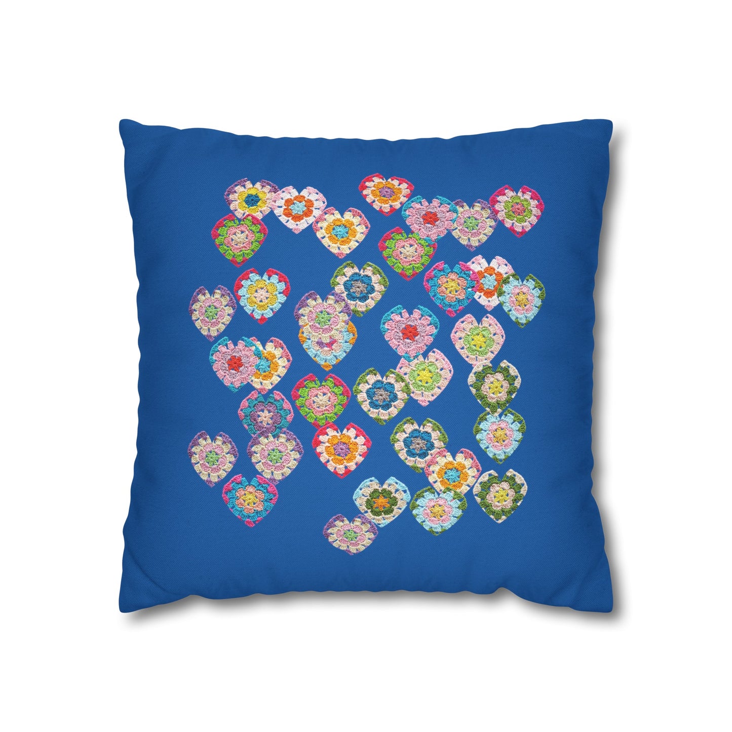 Crochet Love Heart Print Spun Polyester Square Cushion Cover Blue