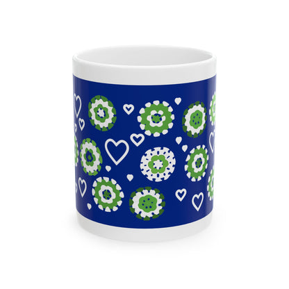 Coffee Mug Design Image - Green Crochet Pattern On Navy