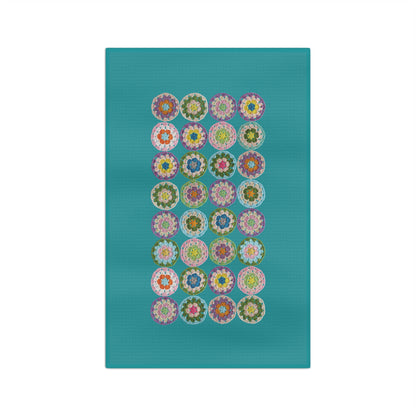 Retro Style Crochet Pattern Print Tea & Kitchen Towel Teal