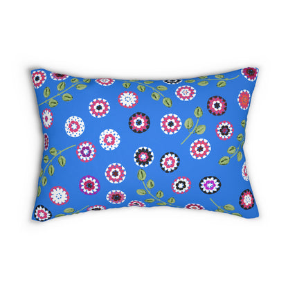 Blue Floral Lumbar Pillow — Crochet Floral Pattern Print