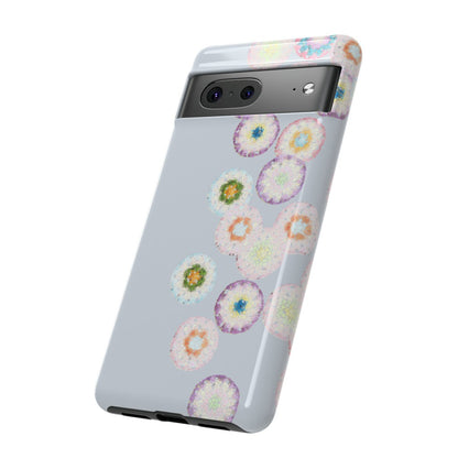 Dual Layer Tough Phone Cases Crochet Patterned Floral Grey