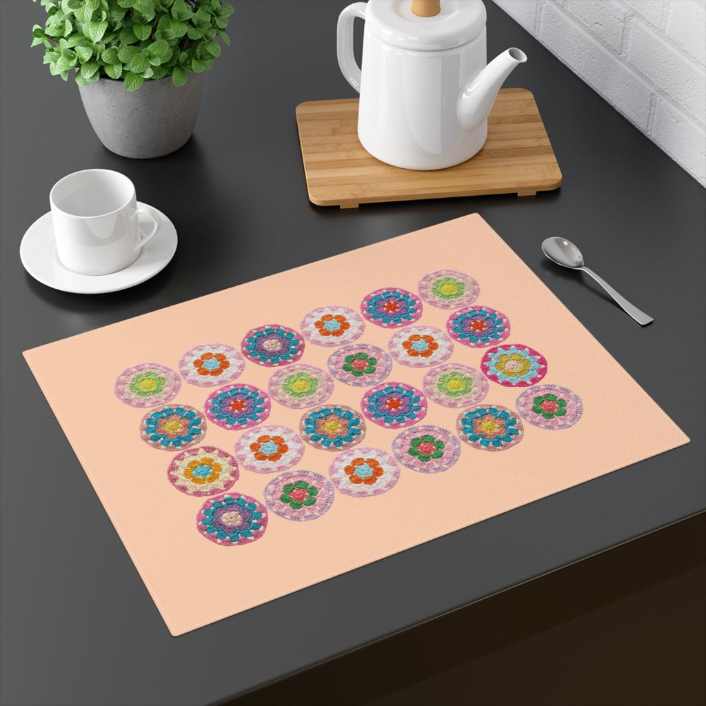 Crochet Pattern Print Cotton Placemat Peach