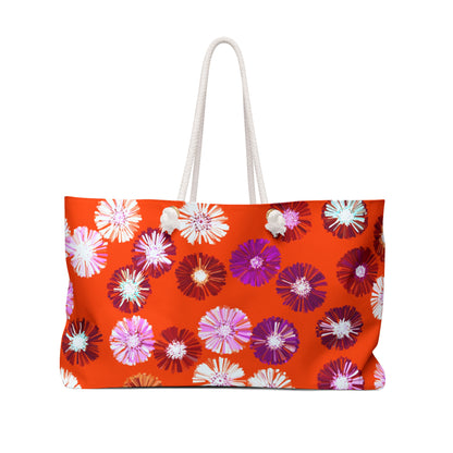 Orange Floral Weekender Bag, Travel Tote -- Weekend Getaway Duffle Bag Overnight