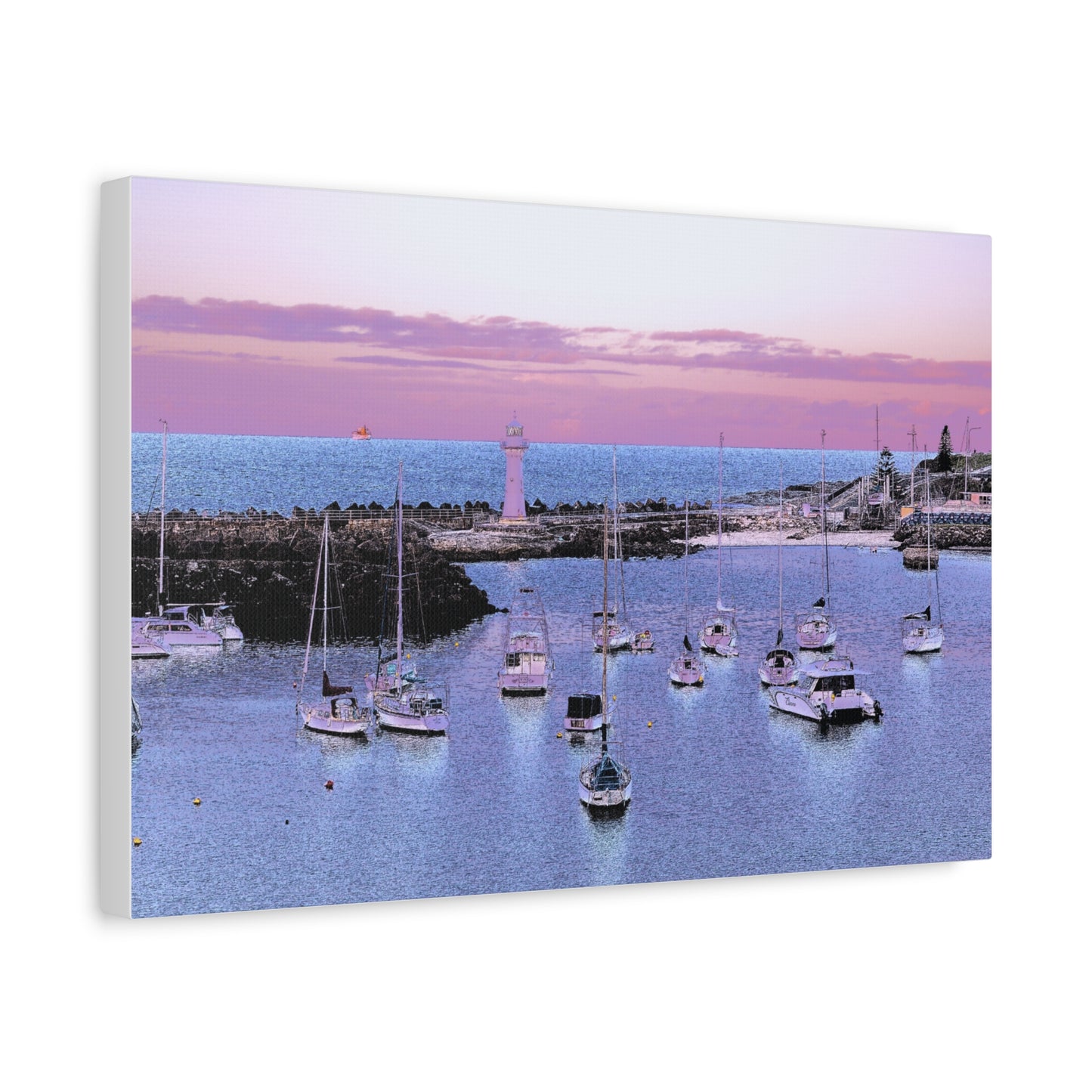Harbor Sunset Matte Canvas Print — Stretched Coastal Lighthouse Wall Art