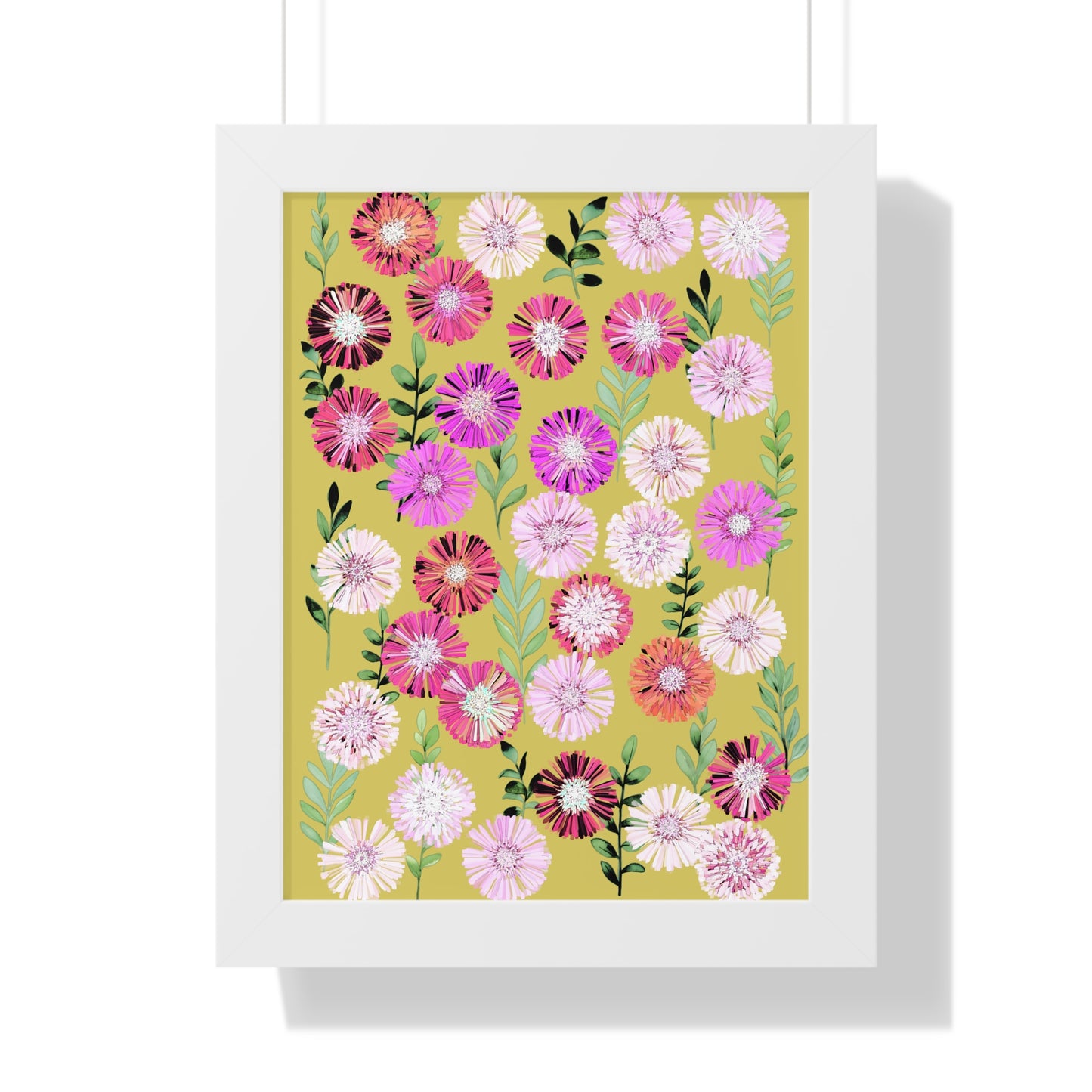 Framed Floral Vertical Poster - Mustard