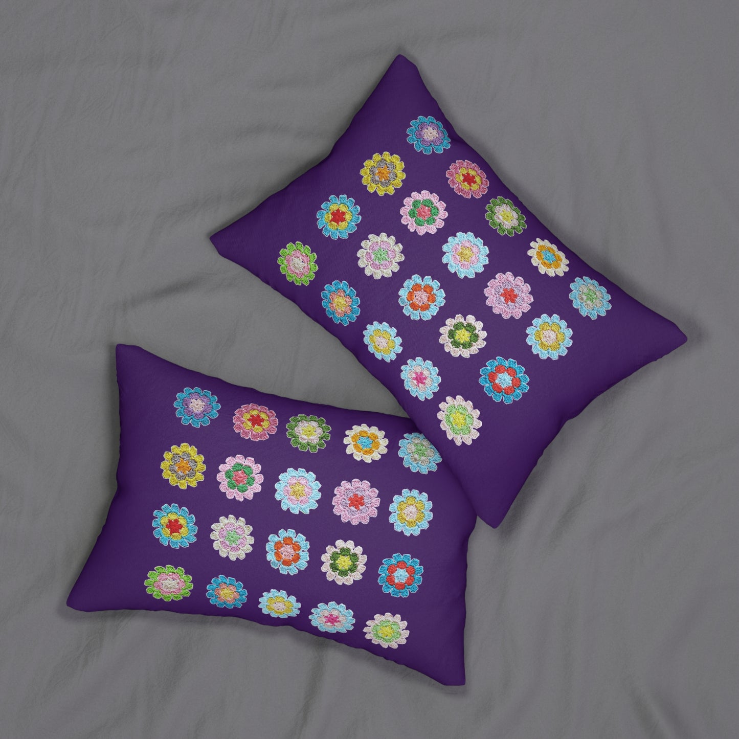 Crochet Pattern Print Spun Polyester Lumbar Pillow Purple