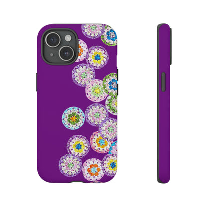 Dual Layer Tough Phone Cases Crochet Patterned Floral Purple