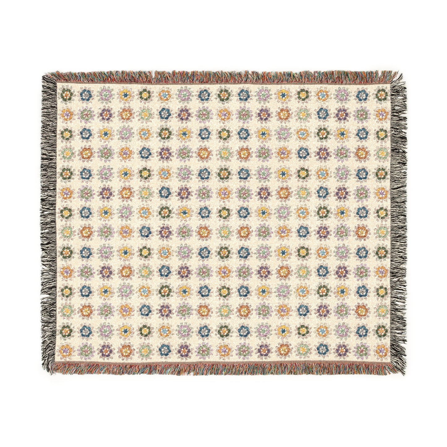 Boho Floral Woven Blanket - Natural