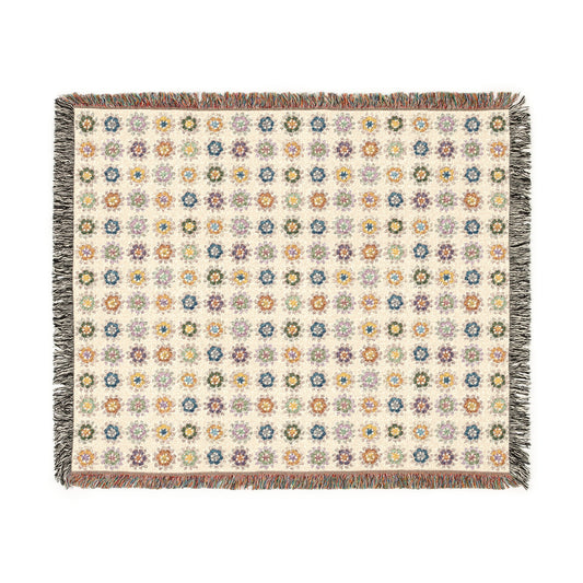 Boho Floral Woven Blanket - Natural