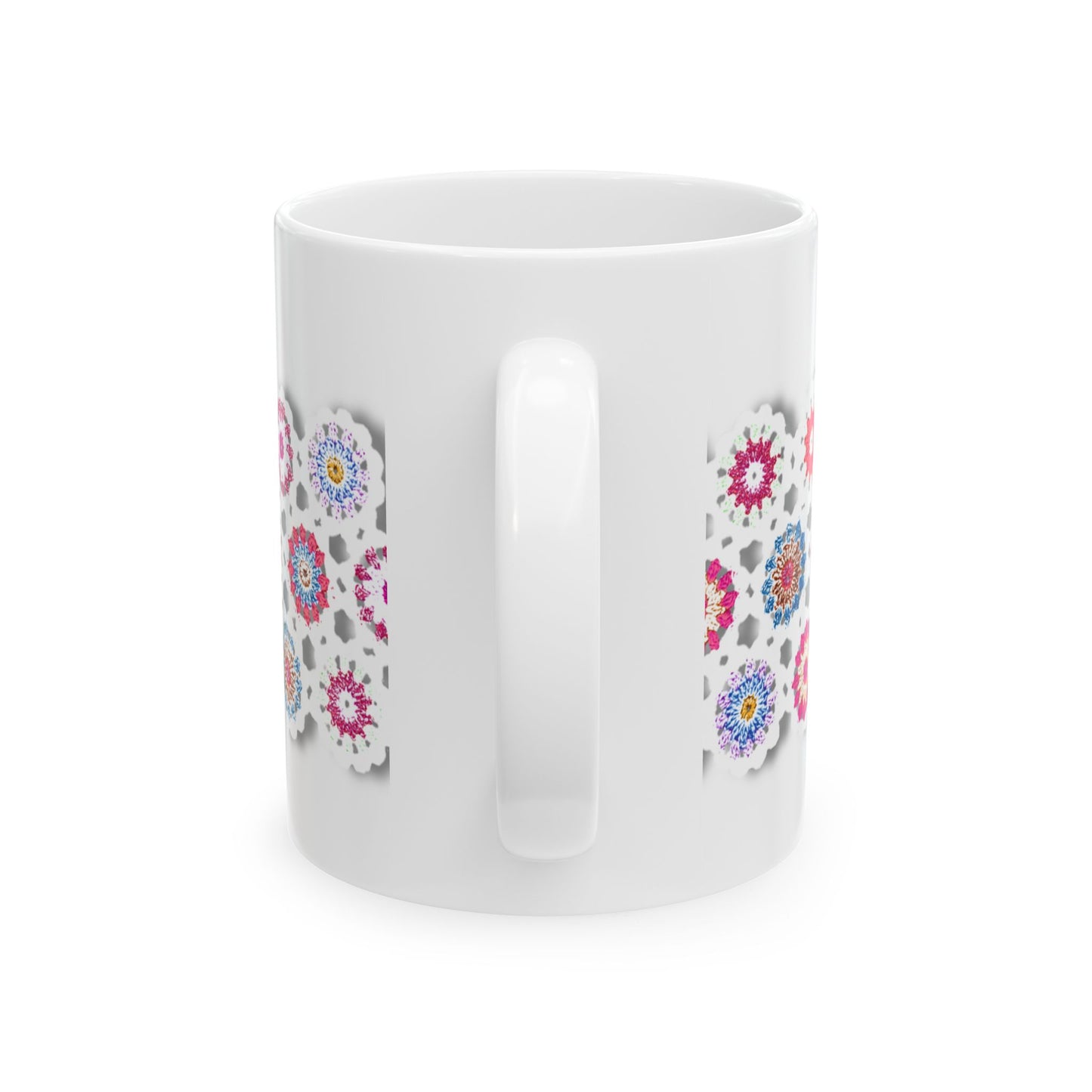 Coffee Mug Design Image-- Crochet Pattern In Red And Blue With Shadow Drop