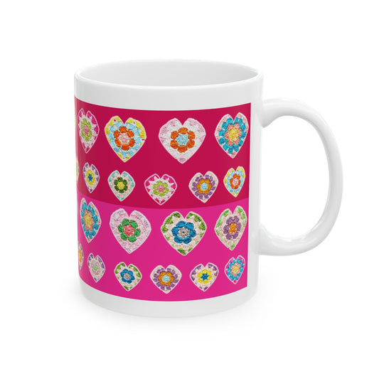 Two Tone Love Heart Print Ceramic Mug (11oz) Pink Red