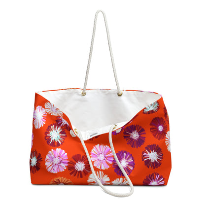 Orange Floral Weekender Bag, Travel Tote -- Weekend Getaway Duffle Bag Overnight