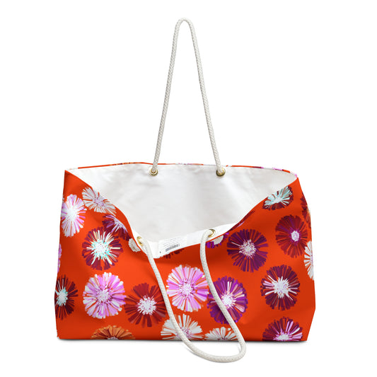 Orange Floral Weekender Bag, Travel Tote -- Weekend Getaway Duffle Bag Overnight