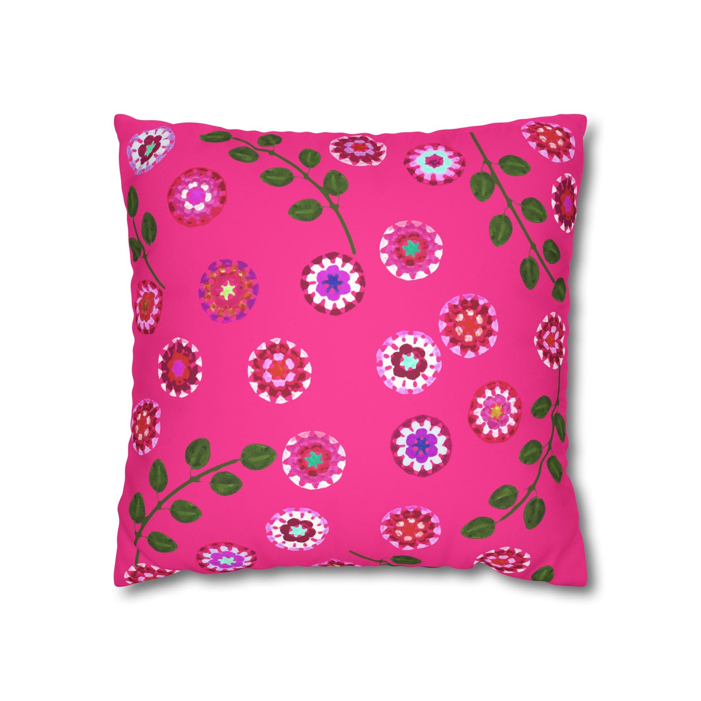 Corchet Floral Pattern Print Faux Suede Cushion Cover--Fuchsia Pink