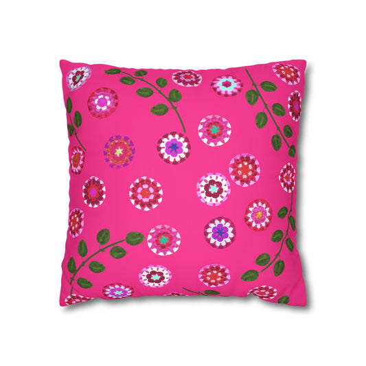 Corchet Floral Pattern Print Faux Suede Cushion Cover--Fuchsia Pink