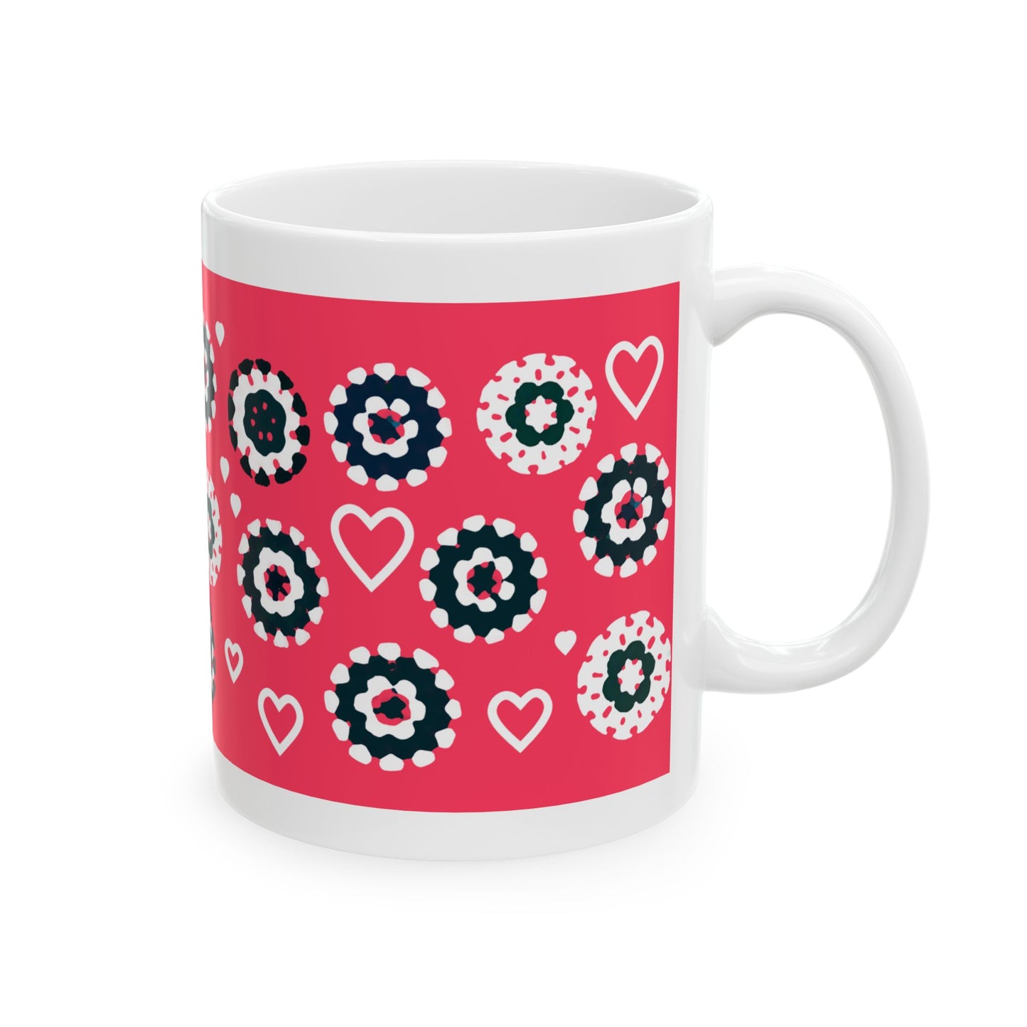 Coffee Mug Design Image - Black Crochet Pattern On Red