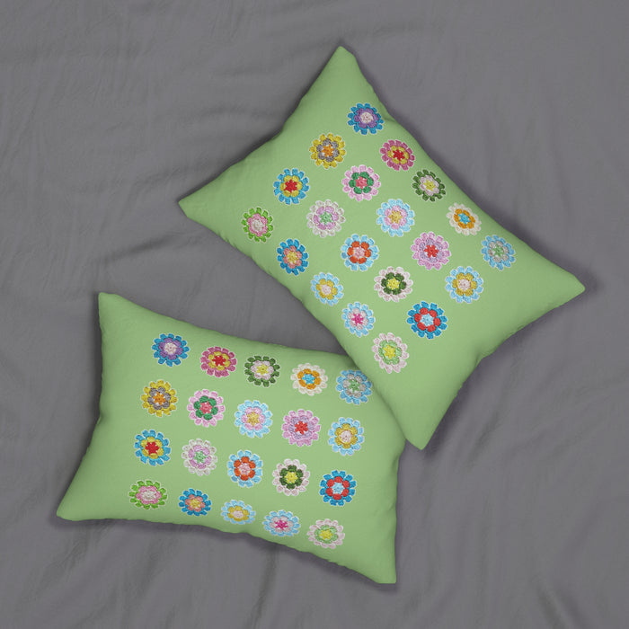 Crochet Pattern Print Spun Polyester Lumbar Pillow Mint Green