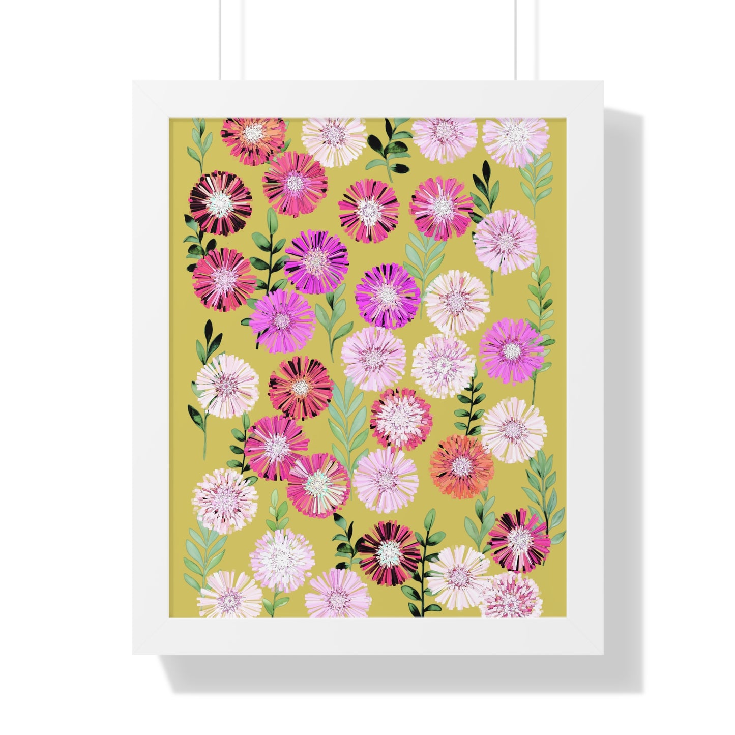 Framed Floral Vertical Poster - Mustard